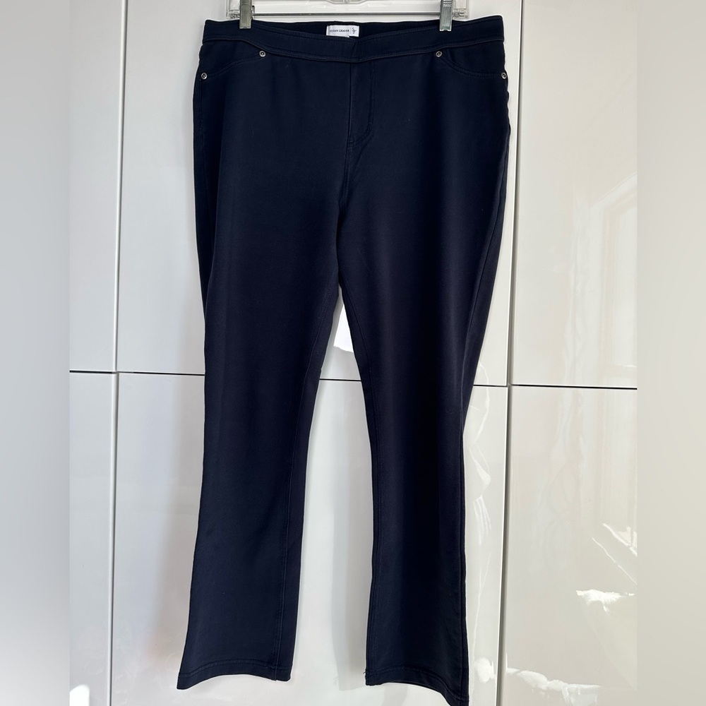 Susan Graver Pull On Pant Navy Jean Style Size Large Stretch Knit Comfortable